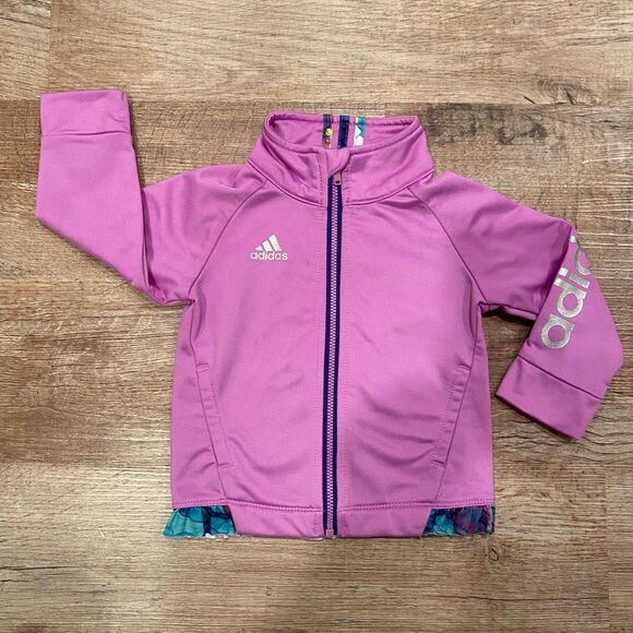 Adidas Warm Up Jacket Zipper Front Lavender Ruffle Bottom Size 12 Months - Picture 2 of 8